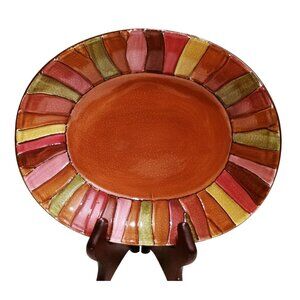 Pier 1 Wavy Stripe Serving Bowl, Hand Painted Bowl, Vintage Farmhouse Bowl